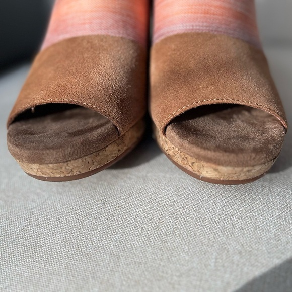 Toms Monica Tan Peach Ombra Women's US 8  Cork Wedge Platform Heel Shoes Sandals - Picture 13 of 16